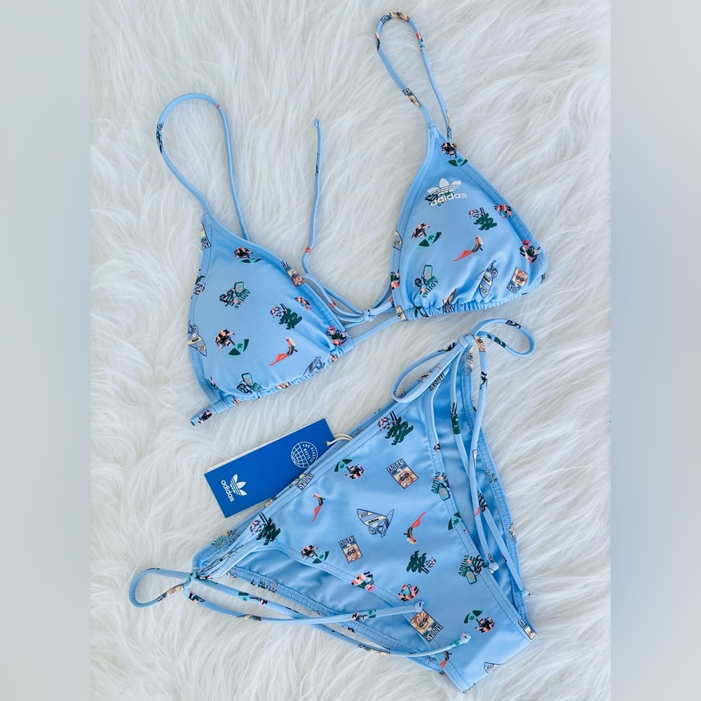 New! ADIDAS Originals Coney Island Cool Allover Print Bikini in Blue MEDIUM